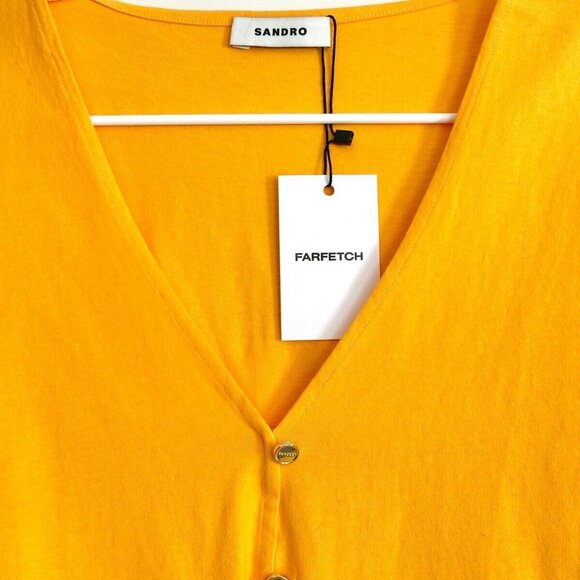 Women's NWT SANDRO Short Sleeve Tie Front Cropped Tee in Orange Size 2 - Picture 4 of 9